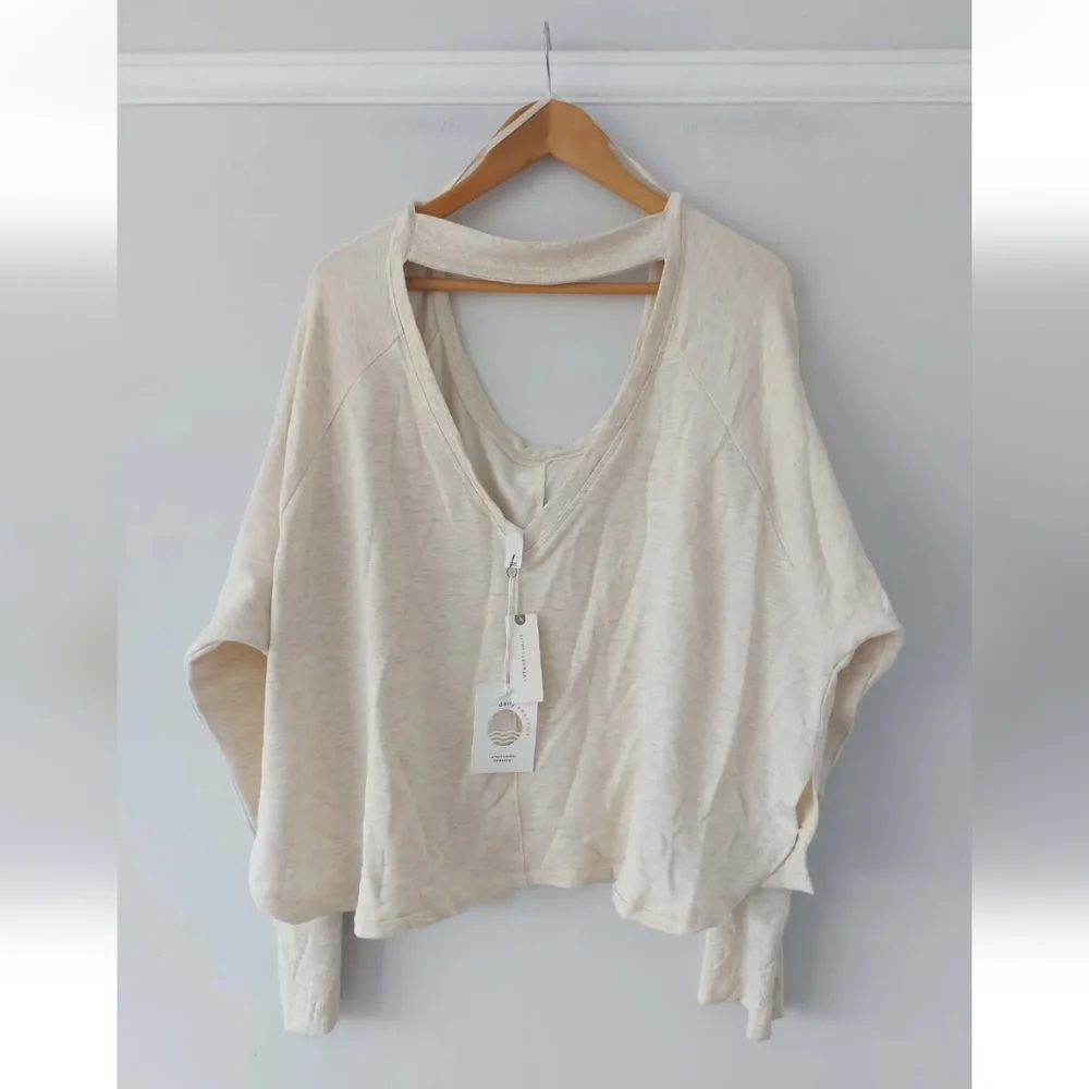 Anthropologie Daily Practice Light Sand Arvon Open Back Sweatshirt New - Picture 6 of 6